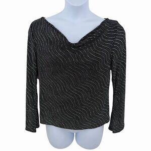 XSCAPE BY JOANNA CHEN BLACK & SILVER COWL NECK EVENINGWEAR PARTY TOP -  XL